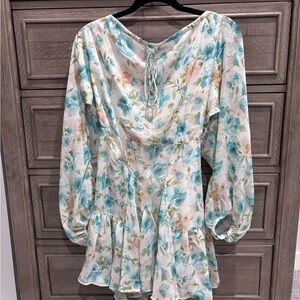 3/$40 Mix & Match - Floral Mini Dress with Blue and Cream Accents, Small
